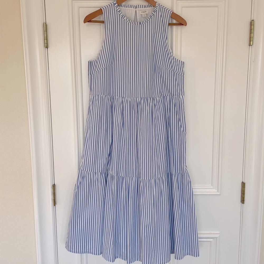 J. Crew blue and white striped midi dress size 8